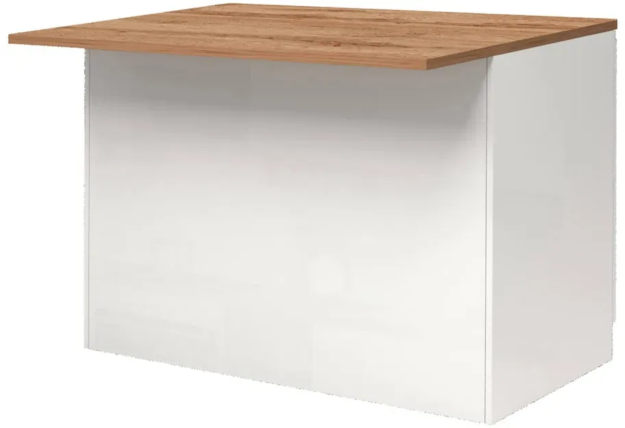 Dmora Kücheninsel Daffaticat, Mehrzweckschrank, Küchenzeile Schrank, Zusätzlicher Tisch, 125 x 90 x 90 cm, glänzendes Weiß und Eiche