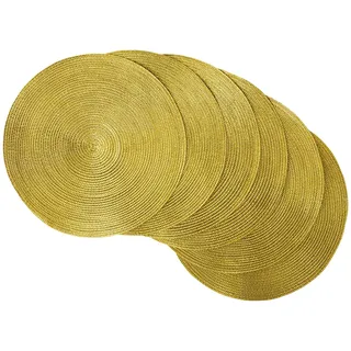 DII Runde geflochtene und gewebte Tischsets oder Ladegerät, für Innen- und Außenbereich, Metallic-Gold, 6 Stück