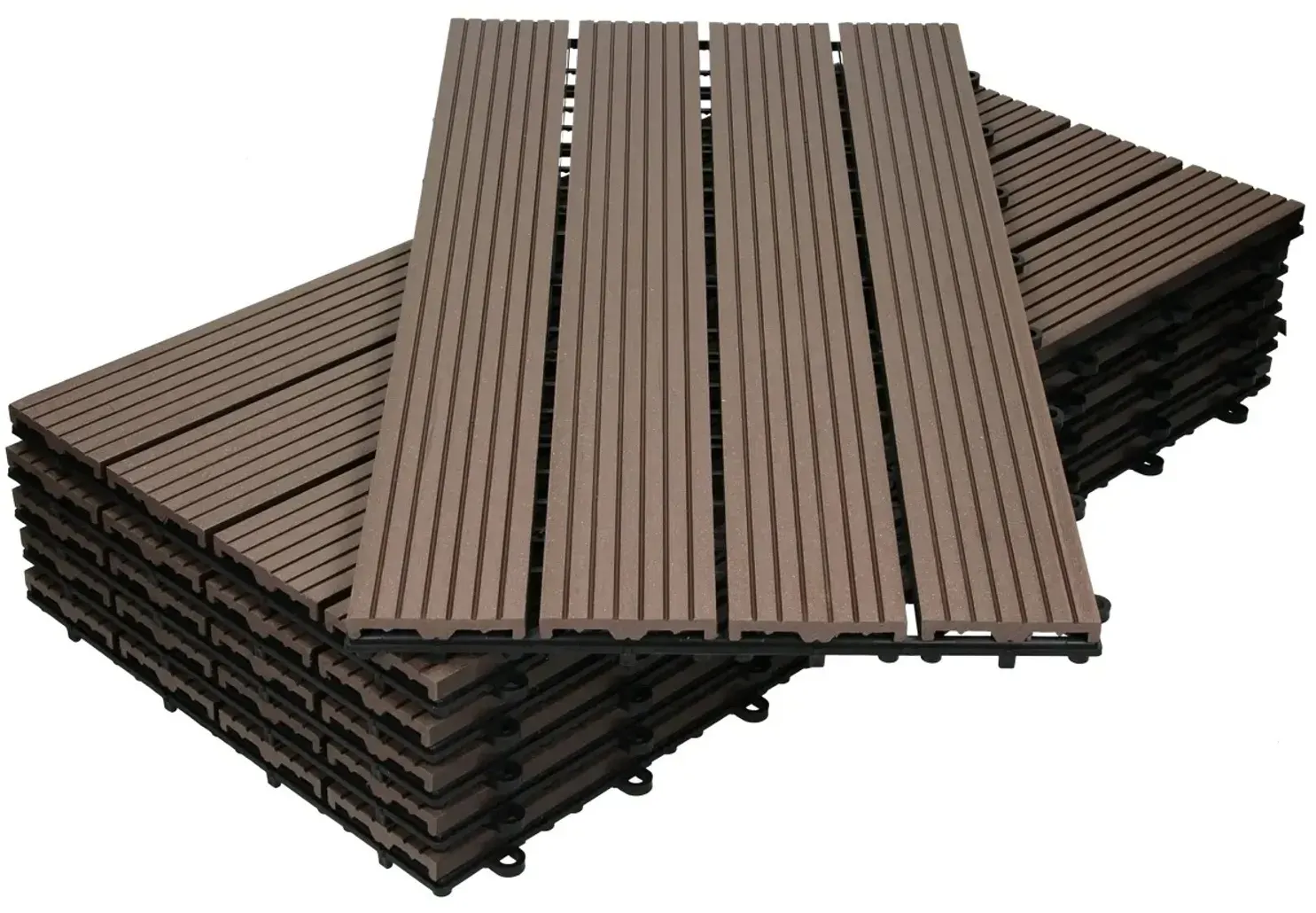 ECD Germany WPC Terrassenfliesen 60x30cm 24er Spar Set Dunkelbraun in Holzoptik