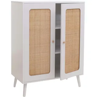Mendler Highboard HWC-M38, Kommode Schrank Sideboard, Staufächer, Kubu Rattan Holz 106x80x41cm ~ weiß