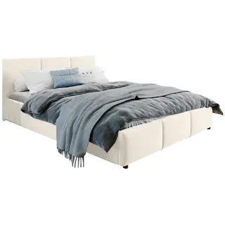 home collective Polsterbett Doppelbett 160x200 cm Samt beige | mit Lattenrost aus Metall und Stauraum mit hydraulischem Bettkasten - 160x200 cm - Schlafzimmer, Betten, Polsterbetten