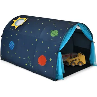 Costway FANTASK Kinderspielhaus, Kinderzelt mit Fenster & Tasche, Spielzelt mit doppeltem Vorhang, Blau