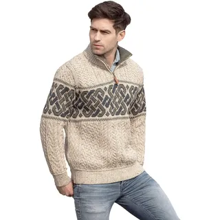 Cable Knit Half Zip Jacquard Jumper Oatmeal - L