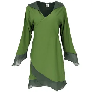 Guru-Shop Longbluse Wickeltunika mit Zipfelkapuze, Tunika im.. alternative Bekleidung grün M