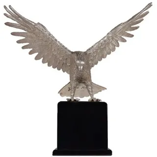 Casa Padrino Dekofigur Luxus Bronzefigur Adler Silber / Schwarz 40 x 20 x H. 37 cm - Versilberte Bronze Skulptur mit Sockel - Schreibtisch Deko - Wohnzimmer Deko - Luxus Qualität