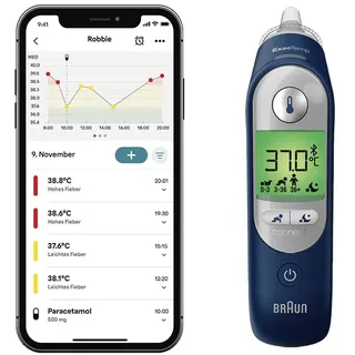 Braun ThermoScan® 7+ connect Ohrthermometer | Kompatibel mit der Braun Family CareTM App | Age Precision® Technologie | Farbcodiertes Digitaldisplay | Baby- und kleinkindfreundlich