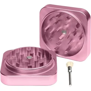 GIZEH x Steezy Grinder Classic Pink (1 Stück) – kompakte Kräutermühle mit 63 mm Mahlwerk - Würfel Grinder inkl. Naturborsten-Reinigungspinsel - hergestellt aus recyceltem Aluminium