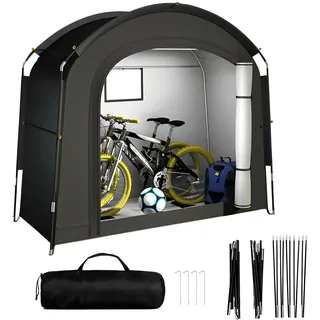 Fahrradzelt Fahrradgarage für 1-2 Fahrräder, 200*80*165CM Fahrradschuppen Wetterfest, 210D Oxford Wasserdichte Fahrradplane Gerätehaus Gartenschuppen für Motorrad Gartengeräte Spielzeug Rasenmäher