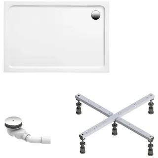 Schulte Duschwanne Adria aus hochwertigem Sanitäracryl, 100x80 cm inkl. Fußgestell und Ablaufgarnitur - Hochwertiges in Weiß glänzend - Schulte