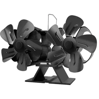 Kaminventilator 10 Blätter Mit 2 Motoren Kamin Ofen Ventilator Kaminbesteck Kaminöfen Wärmebetriebener Ofenventilator ohne Strom, höherer Luftstrom, umweltfreundlicher Hitzebetriebener (Black)