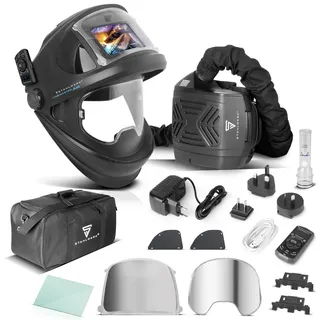 STAHLWERK Automatik-Schweißhelm 3-in-1 Master AIR – Schweißhelm mit Frischluftzufuhr, Funktionssteuerung per Bluetooth, True-Colour-Farbwiedergabe, Abdunkelung DIN 4 bis DIN 14, Optik-Klasse 1/1/1/1