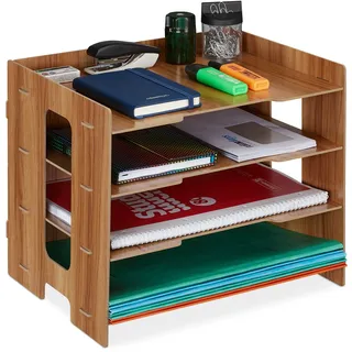 Relaxdays Briefablage, Büro Organizer aus MDF, A4 Papier, 3 Fächer, Dokumentenablage HBT: 27 x 32,5 x 25 cm, Dunkelbraun