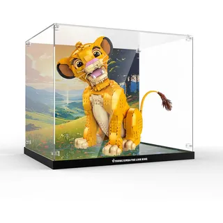 cooldac Acryl-Vitrine kompatibel mit Lego 43247 Simba, Staubdichte mit HD-animierter Rückwand kompatibel mit Lego Disney Simba 43247 Baukasten(Nur Vitrine, Lego-Modell Nicht Inbegriffen)