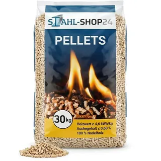 Stahl-Shop24 Holzpellets ENplus A1 6mm Nadelholz 30 kg - Pellets für Pelletofen Kamin Heizung - Premium Heizpellets aschearm - Sackware Vorteilspack 100% Naturholz für Grill