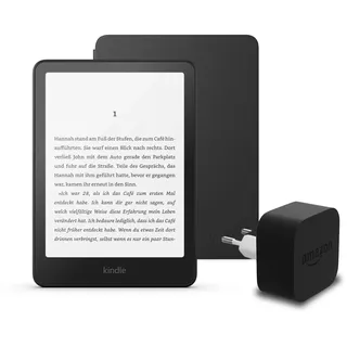 Den neuesten Kindle Paperwhite (Version 2024) mit 16 GB ohne Werbung, eine Amazon-Stoffhülle und ein Amazon Powerfast 9-W-Netzteil.