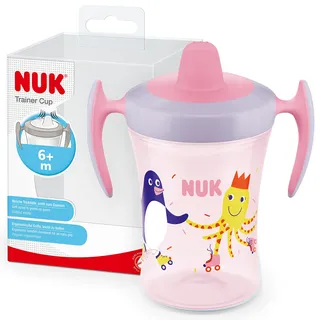 NUK Trainer Cup Trinklernbecher auslaufsicherer Becher mit weichem Trinkschnabel | ergonomischen Griffen, 6+ Monate, 230 ml BPA-frei rosa Pinguin