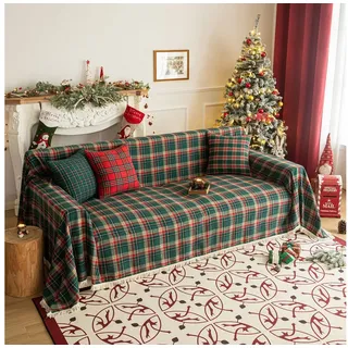 Plaid Sofaüberwurf Waffel Kuscheldecke mit Quasten Plaid Couchdecke, Qelus, 180*230/180*260/180*300/180*340cm grün 180 cm x 340 cm