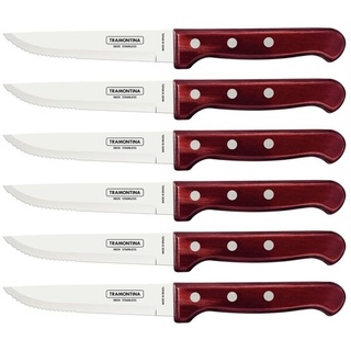 Tramontina Steakmesser Gaucho, Set 6-teilig, Edelstahl, Holzgriff rot, FSC, Mehrfarbig