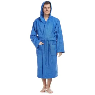 Arus Herrenbademantel Pacific, waden lang, mit Kapuze, 100% Baumwolle, für Spa & Zuhause, 100% Baumwolle, Kapuze, Gürtel, mit Kapuze, wadenlang, 100% Baumwolle blau L
