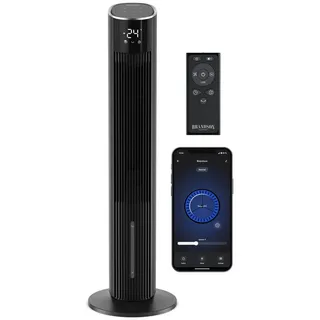 Brandson Ventilatorkombigerät mobiler Luftkühler mit Wasserkühlung, 3,5L Wassertank, Klimagerät, 60W, WIFI Luftbefeuchter, Verdunstungskühler, ECO DC-Motor, Turmventilator grau|schwarz