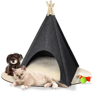 elasto promotion for life Tipi Zelt mit weichem Kissen Katzenhöhle aus Filz für Katzen in dunkelgrau