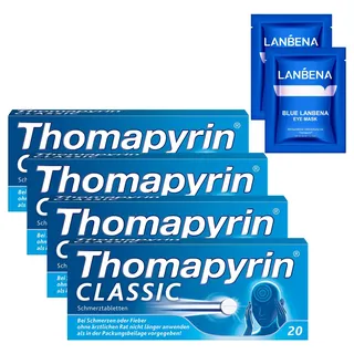 Thomapyrin CLASSIC Schmerztabletten - 3fach Power gegen Kopfschmerzen - 4 x 20 Stk. + 2 x Eye Pads