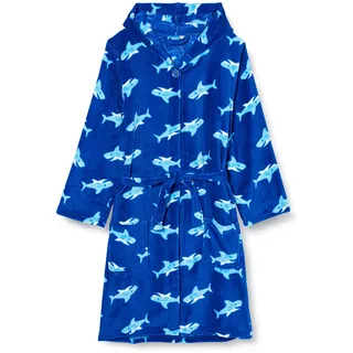 Playshoes Fleece-Bademantel Hai, Blau 110/116