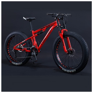 NENGGE Mountainbike Fatbike 24 Zoll Mountainbike, 7/21/24/27/30 Gang-Schaltung Erwachsene Fette Reifen Fahrrad, Rahmen Kohlenstoffstahl, Herren Damen Vollfederung Bike,Rot,30 Speed