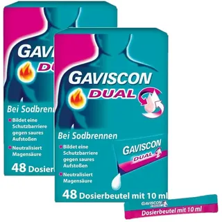 GAVISCON Dual Suspension - Magengel mit Zweifachwirkung - Lindert Sodbrennen & saures Aufstoßen, neutralisiert Magensäure - 2 x 48 Dosierbeutel