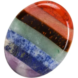 Hoxfly 7 Chakra Kristall Daumen Sorgenstein, Polierte Chakra Steine, Oval Kristall Sorgen Stein, Reiki Heilung Daumenstein, Daumenstein Stressabbau, Daumenstein für Massage Therapie Angstlinderung