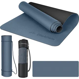 HOEL EliteAthlete® Yogamatte - Sportmatte - Fitnessmatte - Gymnastikmatte gepolstert & rutschfest für Fitness, Pilates - Yoga Matte - 183 cm x 61 cm x 0.6 cm - Trainingsmatte inkl. Transportgurt + Tasche - Dunkelblau