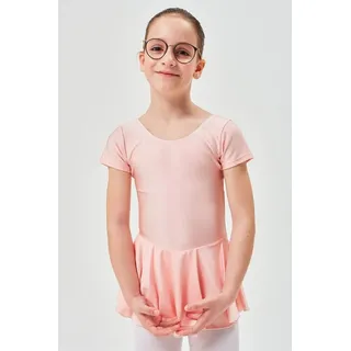 tanzmuster Kinder Kurzarm Ballett Trikot - Marina - mit Röckchen - glänzendes Lycra - Ballettkleid für Kinder hellrosa, Größe:128/134 - 128-134
