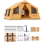 VEVOR Aufblasbares Zelt für Camping 8-12 Personen mit Handpumpe, 4,8x3,6x2,2 m Glamping-Zelt mit 2 Oberlichtern, Baldachin, Ofenanschluss, 2 Türen & Netzfenstern, Aufbewahrungstasche