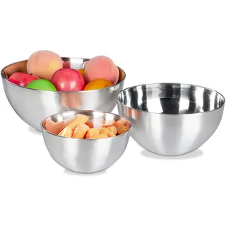 Relaxdays Rührschüssel Set, 3-teilig, spülmaschinenfest, Salatschüssel Edelstahl, verschiedene Größen, stapelbar, silber