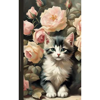 Vintage Notebook Journal - Kitten and Roses: 120 lined pages with a delicate pink rose motif, for school, office supplies, gift