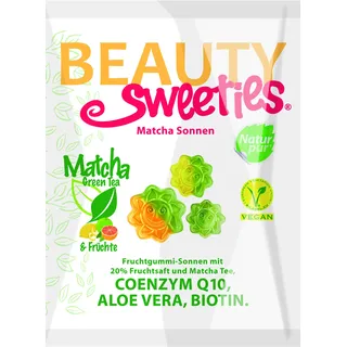 BeautySweeties Matcha-Sonnen – Fruchtig-süße & vegane Fruchtgummi-Sonnen mit 20 % Fruchtsaft und Matcha Tee - Praktisch im 125 g Beutel