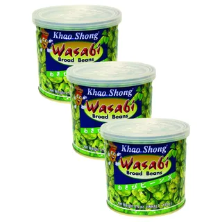 Khao Shong Dicke Bohnen mit Wasabi, knackige Bohnen im scharfem Teigmantel, fettärmere Alternative zu Nüssen, mittlere Schärfe, (1 x 140 g Dose) (Packung mit 3)