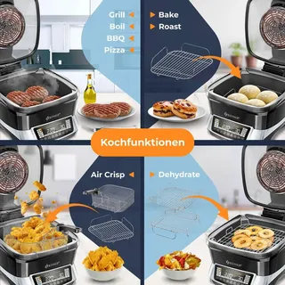 Kesser KESSER® Multikocher Küchengerät mit 16 Programme - Grillen, Backen, Dampfgaren Vorheiz- & Warmhaltefunktion, Schnellkochkopf, Heißluftfritteuse, Reiskocher, Slow Cooker, Joghurtbereiter