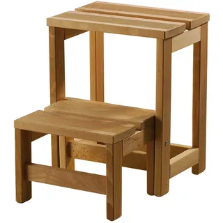 Aranaz Treppe | Hocker mit 2 Stufen | Haushalt | Multifunktional | Schminktisch Bänke | Ideal für Zuhause, Küche und Schlafzimmer | platzsparend | Buchenholz | Öl | 42 x 32 x 40 cm