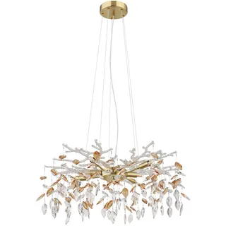 GLOBO Pendellampe Hängeleuchte Kronleuchter Luster Esstischleuchte Glas Blätter Kristalle, Metall, 8x G9 Fassungen, DxH 61x120 cm