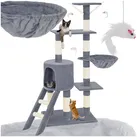 tectake® Kratzbaum, 144 cm, mit Katzenhaus, inklusive Treppe, 3 Spielmäusen und Kippschutz