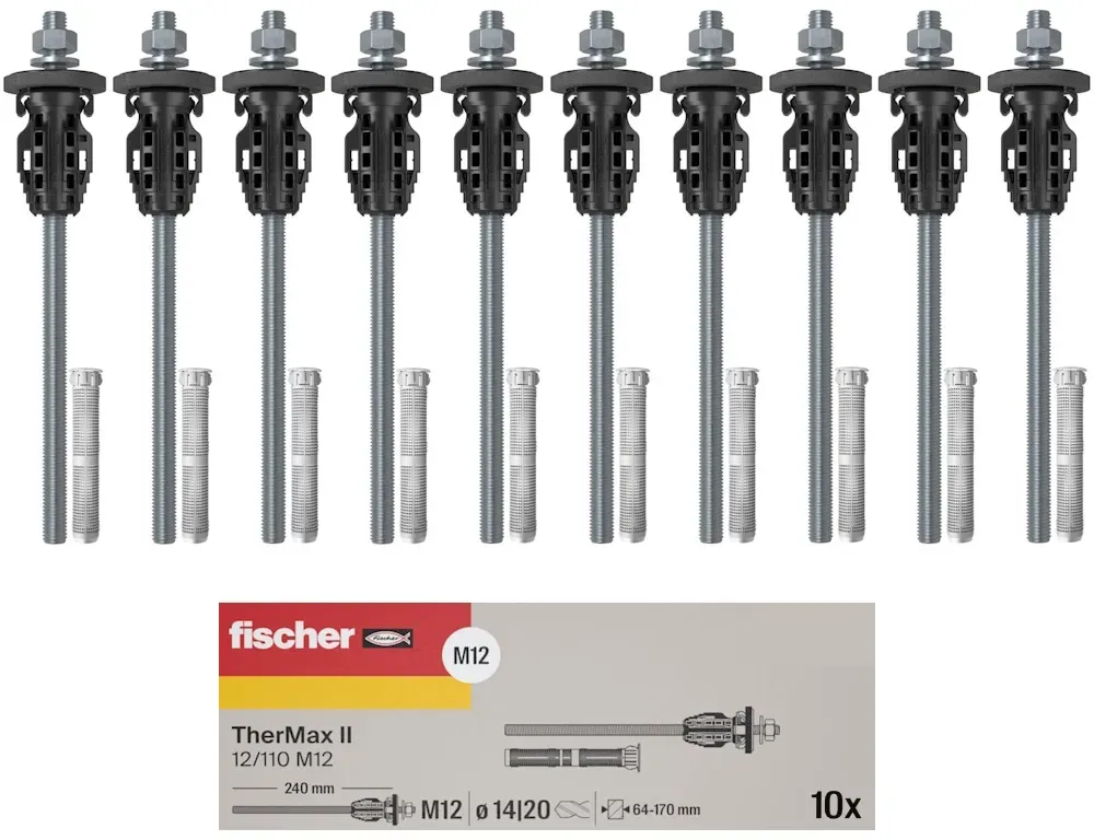 Fischer Dübel Abstandsmontagesystem SET 10 Stück TherMax 2 II 12/110 M12 - WDVS