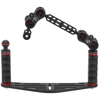 Kameraschiene für Unterwassergehäuse mit Doppelgriff und Kugel 25 mm und Kugelarm 18 cm mit Kugeln 25 mm und Ys-Bj Adapter für Unterwasserblitz Unterwasserfotografie FLEX-ARM ST20212