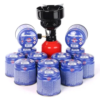 MaXimum Hookkah Stove Mocca Kaffee Shisha Kohle Anzünder K190 in 3 Farben und MaXimum Gaskartuschen (Rot + 12 MaXimum Gas Kartuschen)