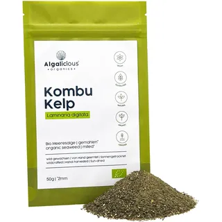 ALGALICIOUS Bio Kombu Algen Flocken | 50 g | Kelp Seetang wild gewachsen aus dem Nordatlantik | Reich an Mineralstoffen & Antioxidantien | Laminaria Detox Alge