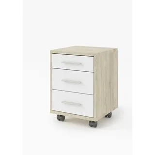 Stella Trading OFFICE LINE Rollcontainer in Eiche Sonoma Optik, Weiß - Mobiler Büroschrank mit Schubladen - Modernes Büromöbel Komplettset - 40 x 56 x 40 cm