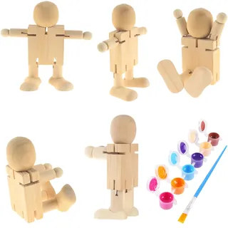 XineYuor Holzfigur,6PCS Holzfigur Beweglich,Holzpuppen Holzmännchen Holz Puppen DIY Malerei Flexible Holz Figur Bemalen Basteln Spielfiguren Handwerk Tischdeko Pädagogisches Spielzeug für Kinder