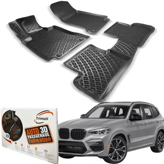 Trimak Passgenau 3D Fussmatten Auto Kompatibel mit BMW X3 G01 & iX3 G08 2017-2024 Auto Zubehör 1. und 2. Reihe Gummimatten Autos TPE Allwetter Geruchlos rutschfest Vorne & Hinten Schwarz