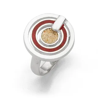 DUR Schmuck: Ring „Roter Pirat Groß“ – 925er Silber, Strandsand & Koralle – Verstellbare Ringschiene – 20 mm Breite, Größe: M, R5699.M