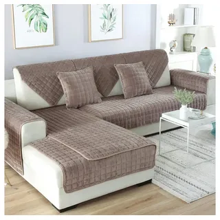 NUODWELL Sofahusse Samt Sofabezug,rutschfest L Form Sofaüberwurf,Couch Bezug Ecksofa